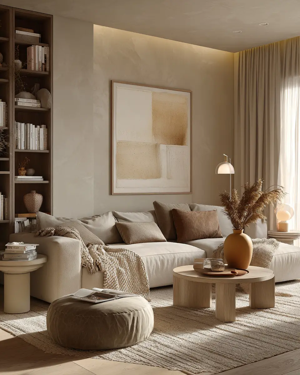 Beige Organic Modern Living Room Decor Ideas