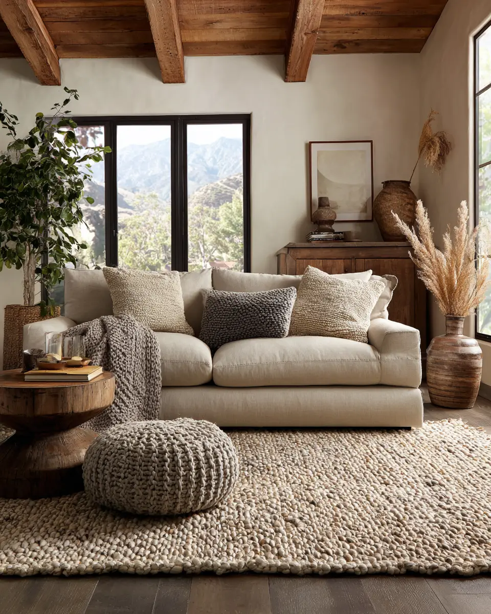 Beige Organic Modern Living Room Decor Ideas