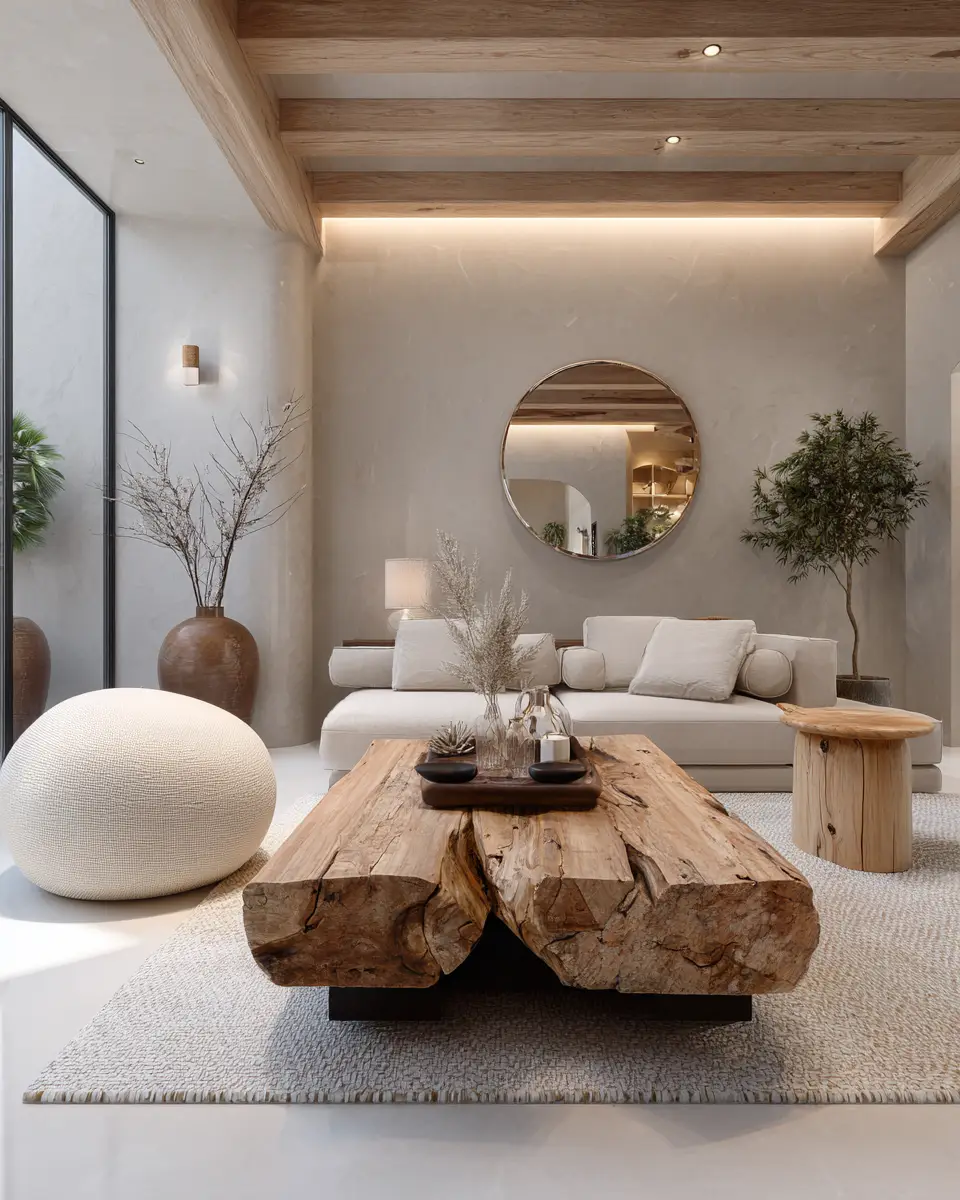 Beige Organic Modern Living Room Decor Ideas