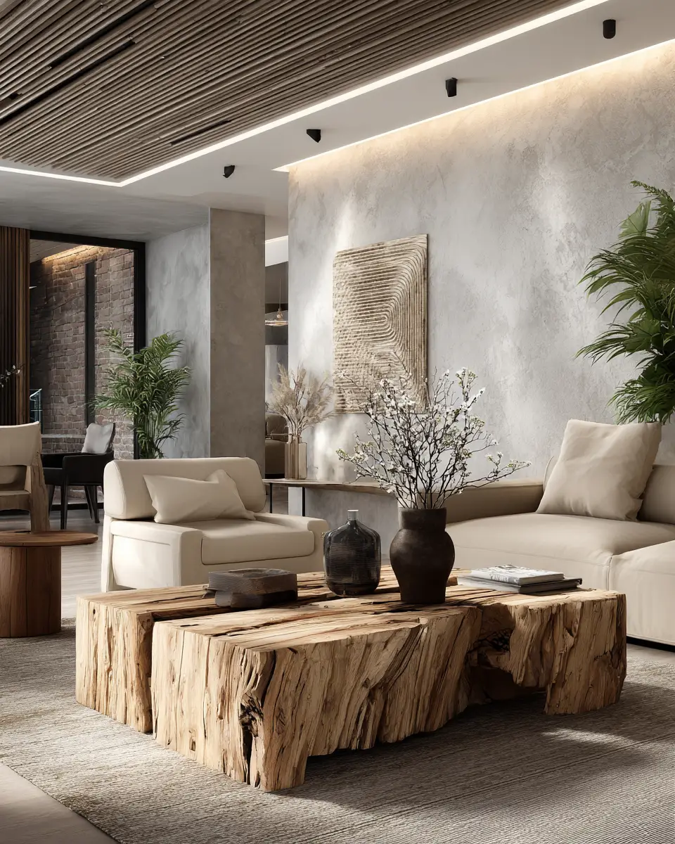 Beige Organic Modern Living Room Decor Ideas