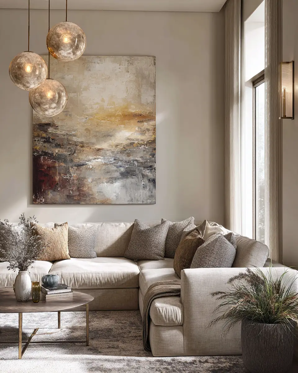 Beige Organic Modern Living Room Decor Ideas