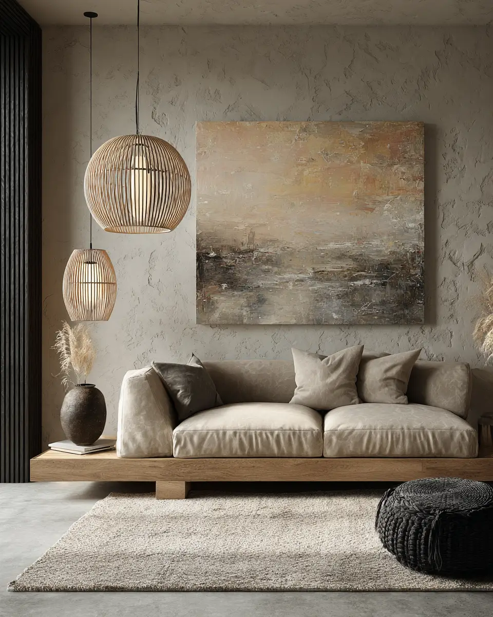 Beige Organic Modern Living Room Decor Ideas