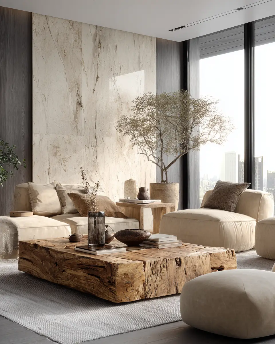 Beige Organic Modern Living Room Decor Ideas