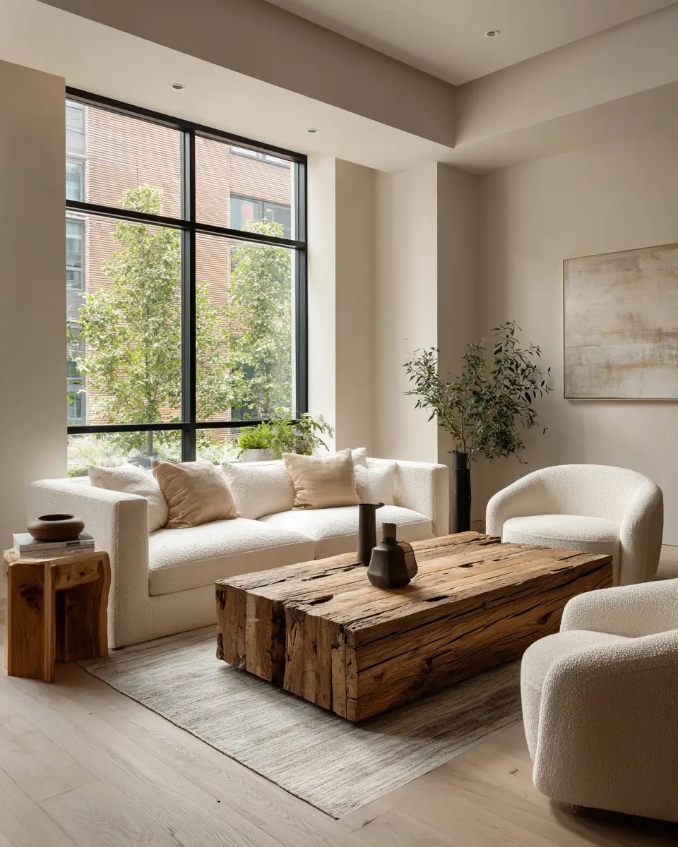 Beige Organic Modern Living Room Decor Ideas