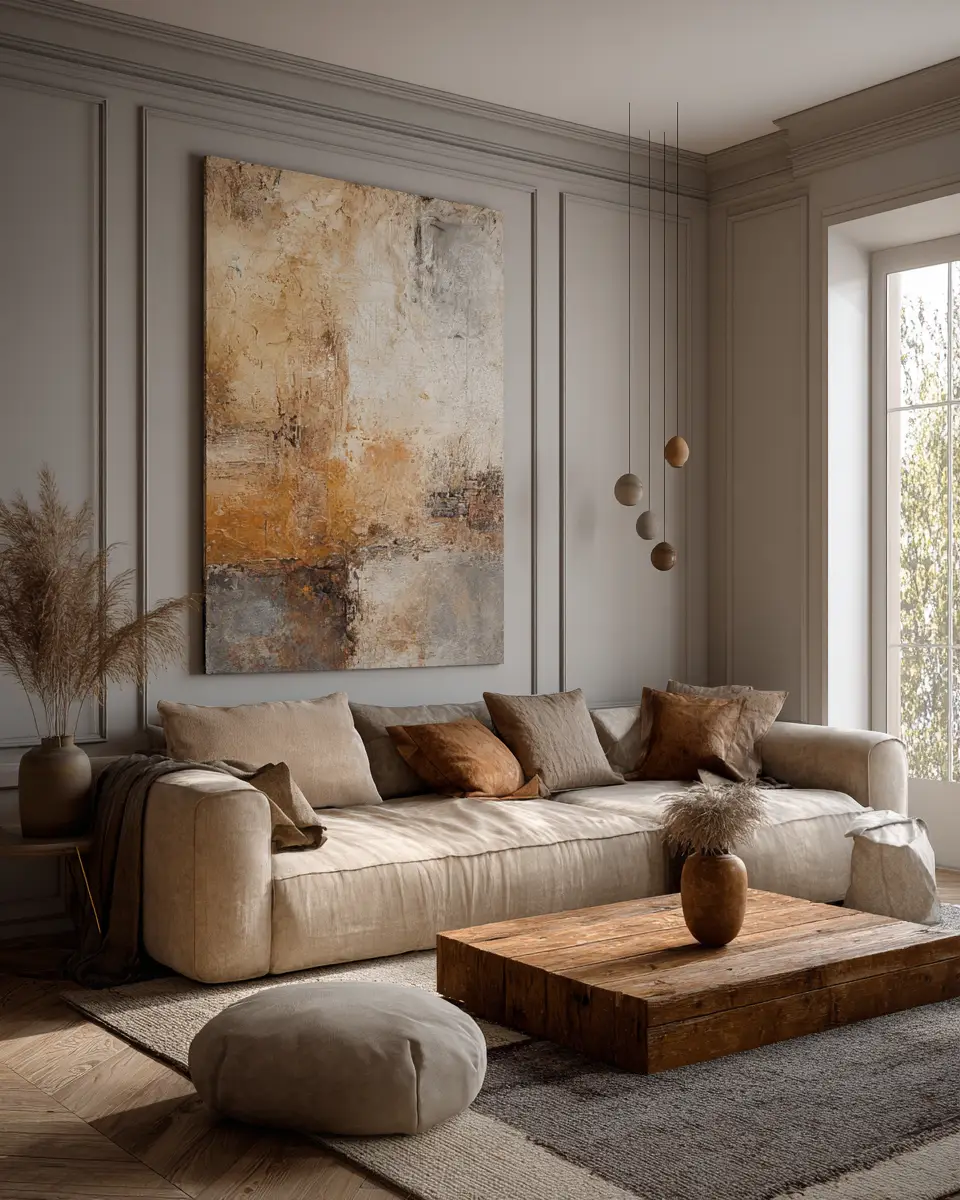 Beige Organic Modern Living Room Decor Ideas