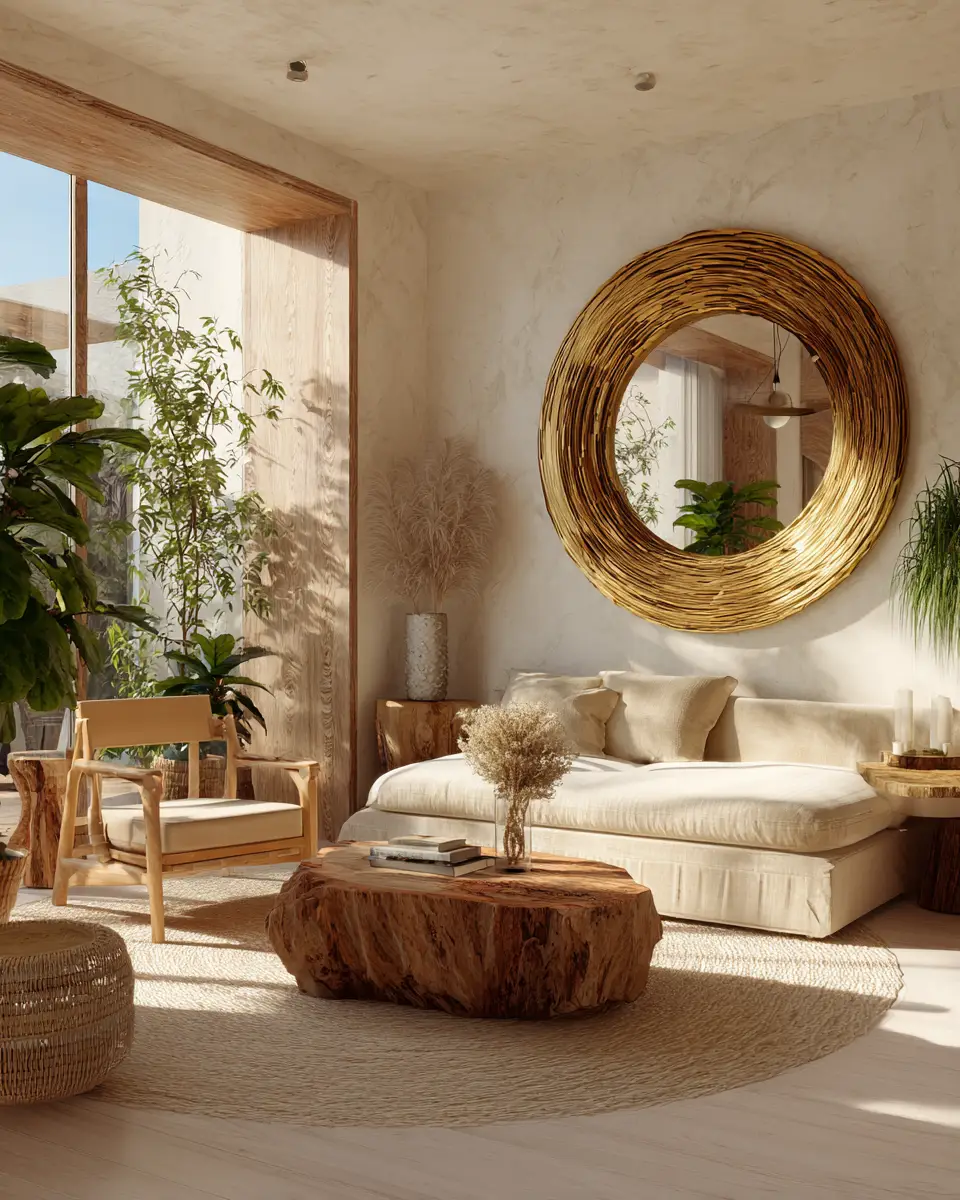 Beige Organic Modern Living Room Decor Ideas