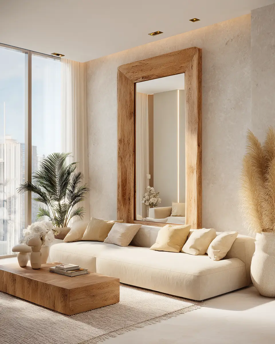 Beige Organic Modern Living Room Decor Ideas