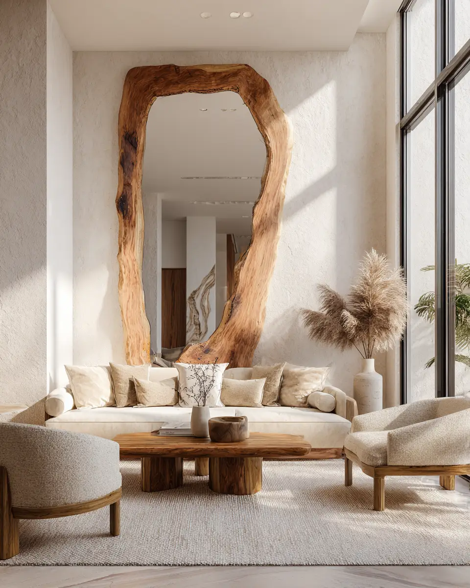 Beige Organic Modern Living Room Decor Ideas