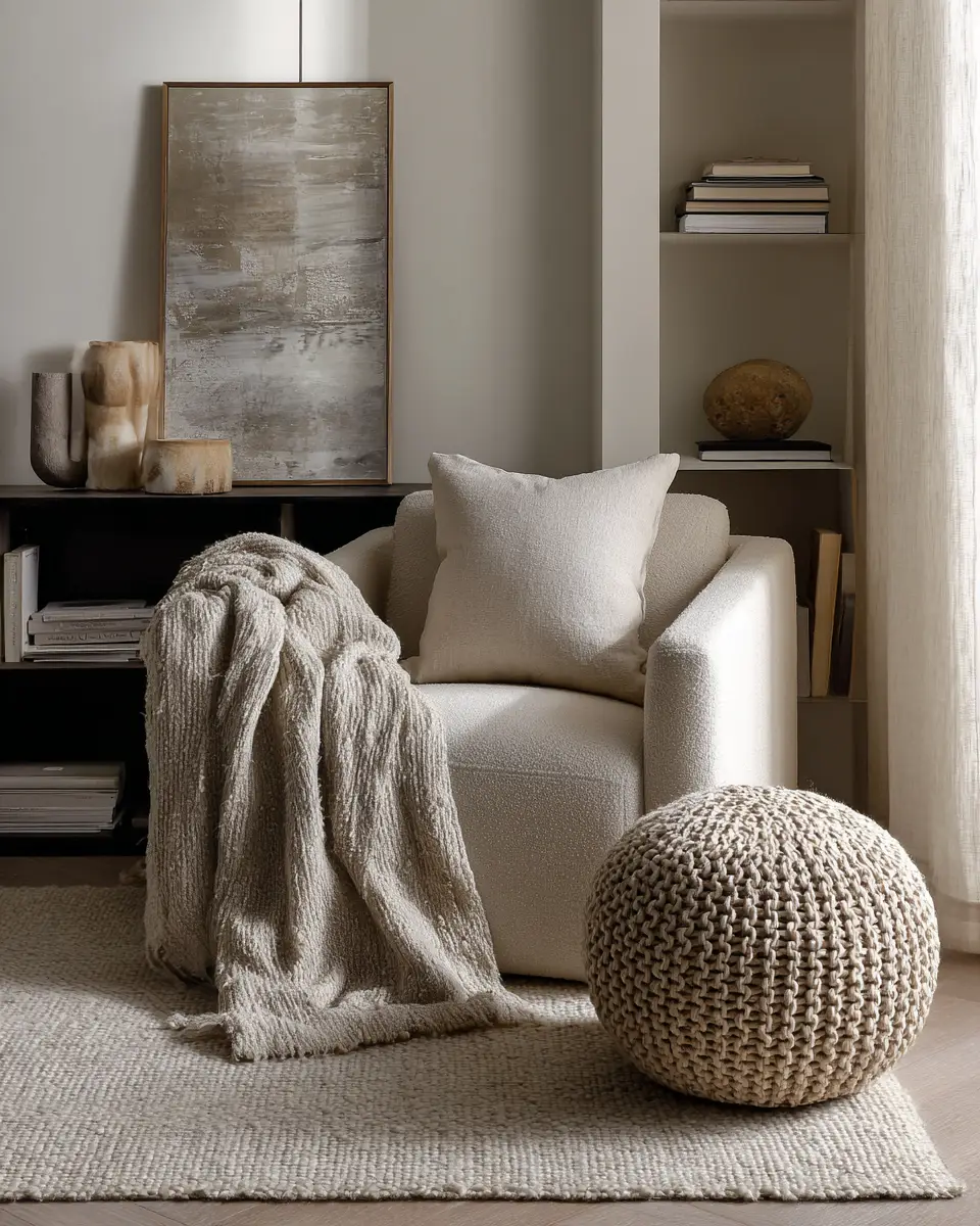 Beige Organic Modern Living Room Decor Ideas