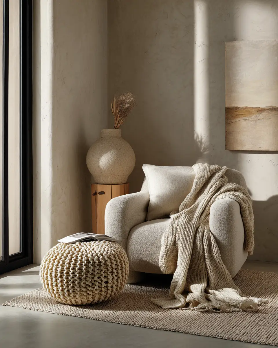 Beige Organic Modern Living Room Decor Ideas