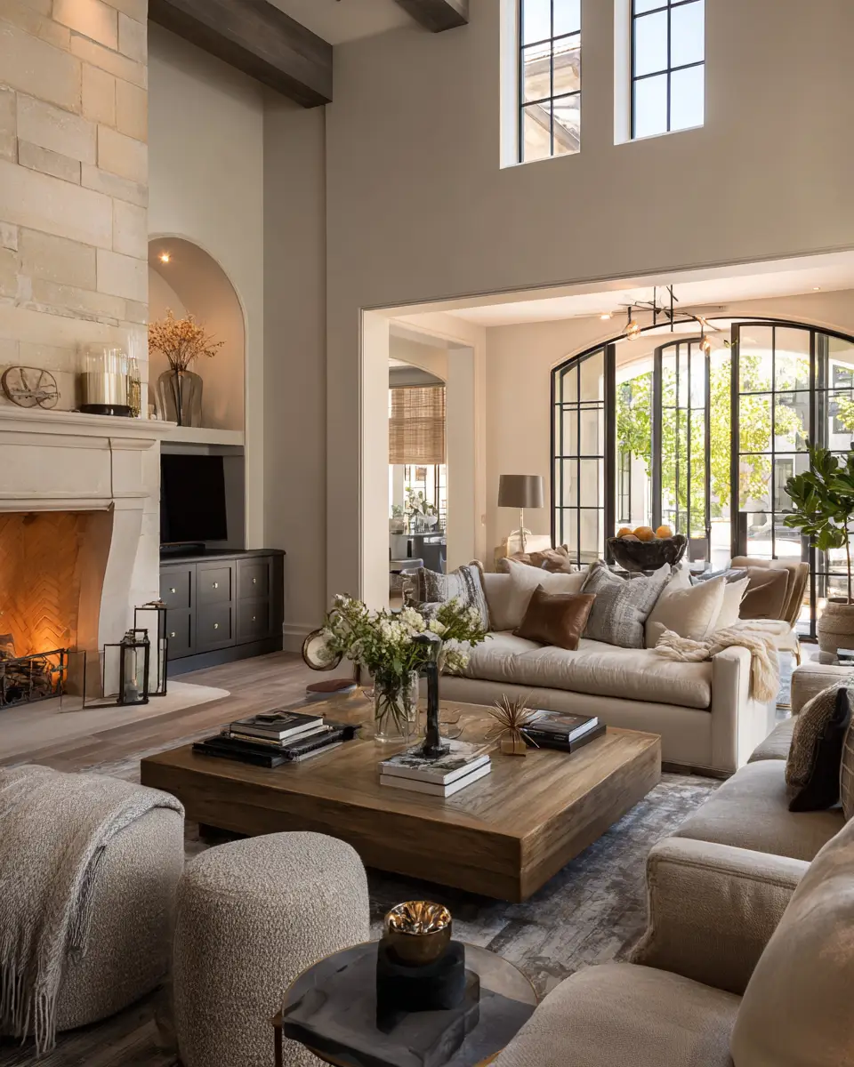 Beige Transitional Living Room Decor Ideas