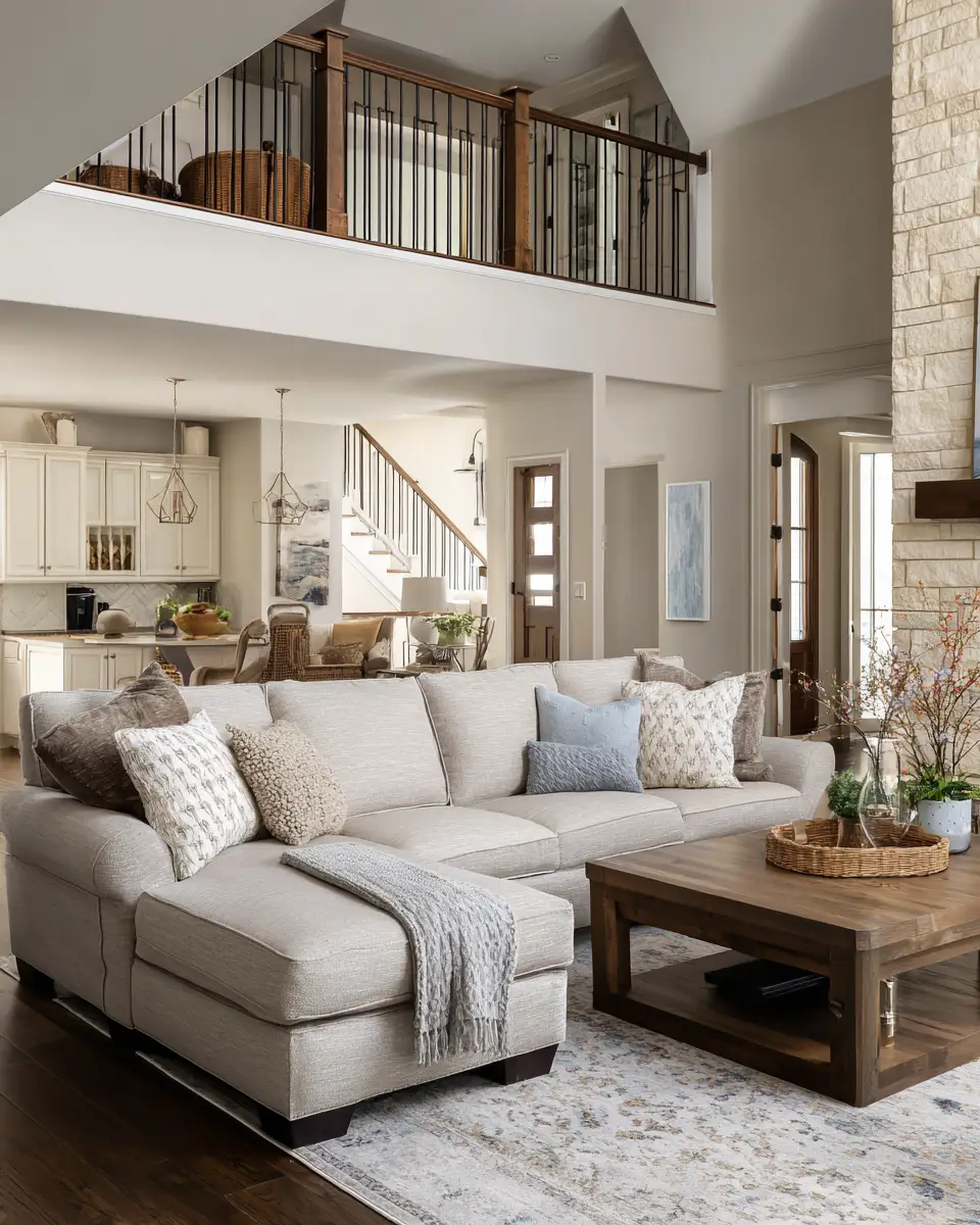 Beige Transitional Living Room Decor Ideas