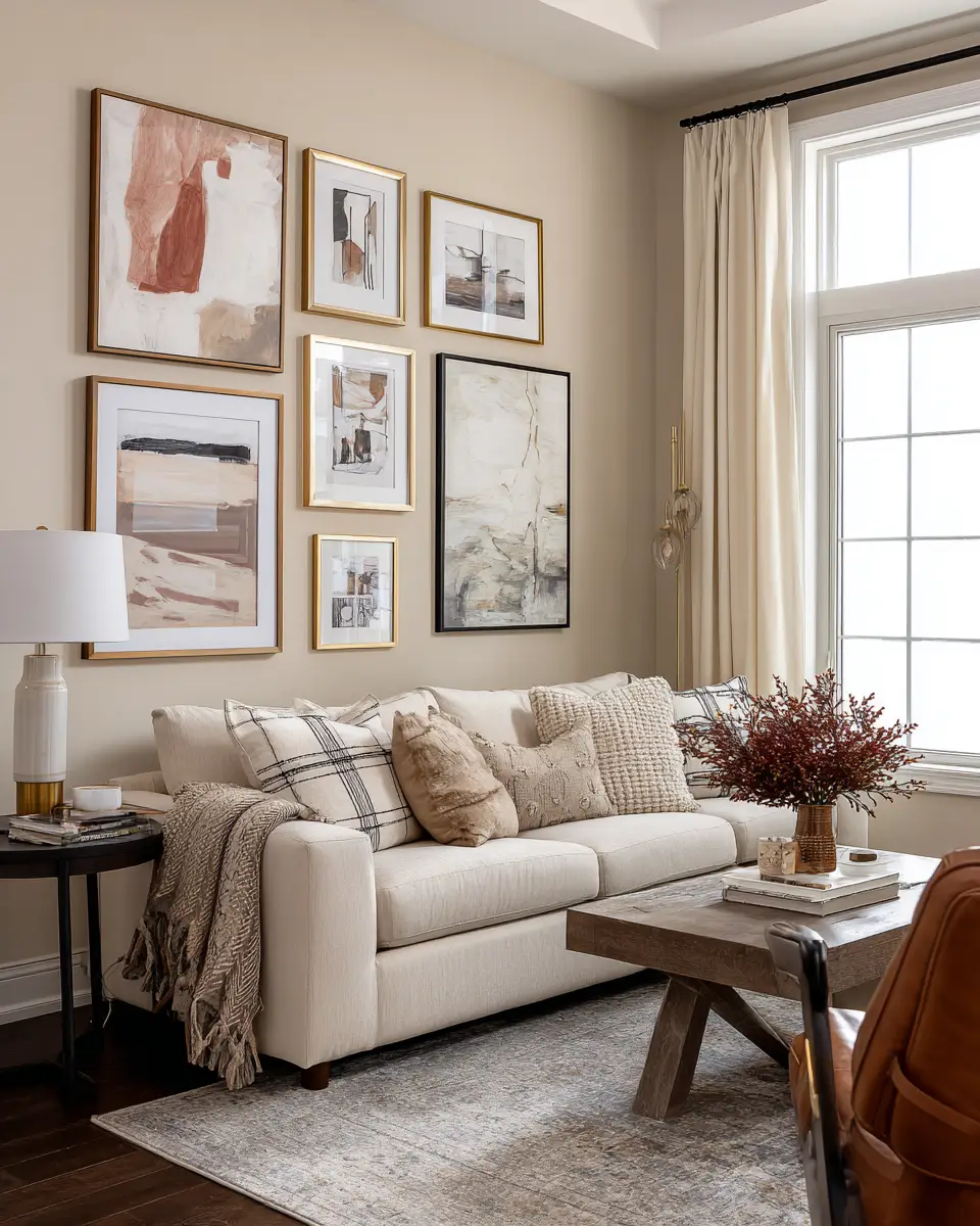Beige Transitional Living Room Decor Ideas