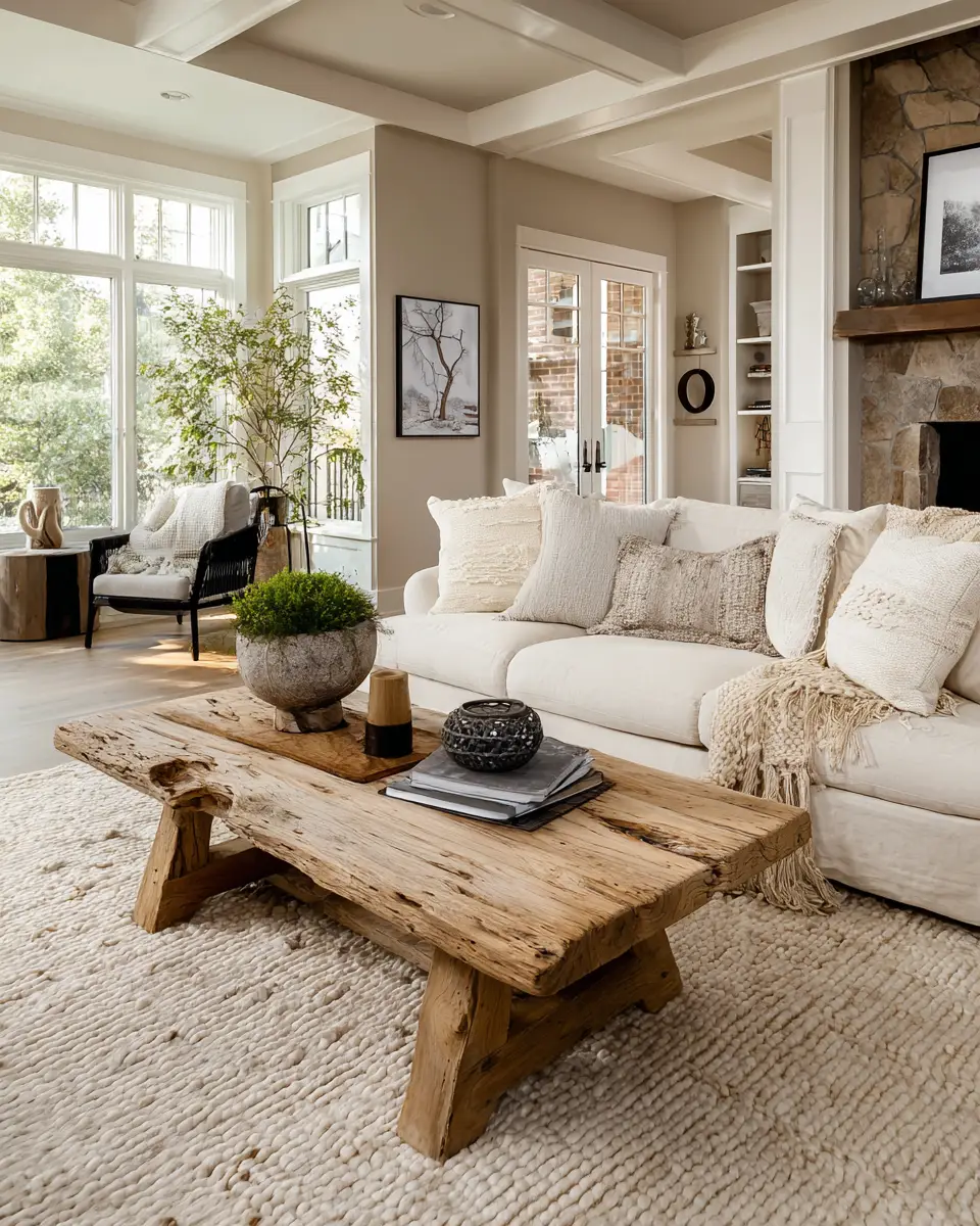 Beige Transitional Living Room Decor Ideas