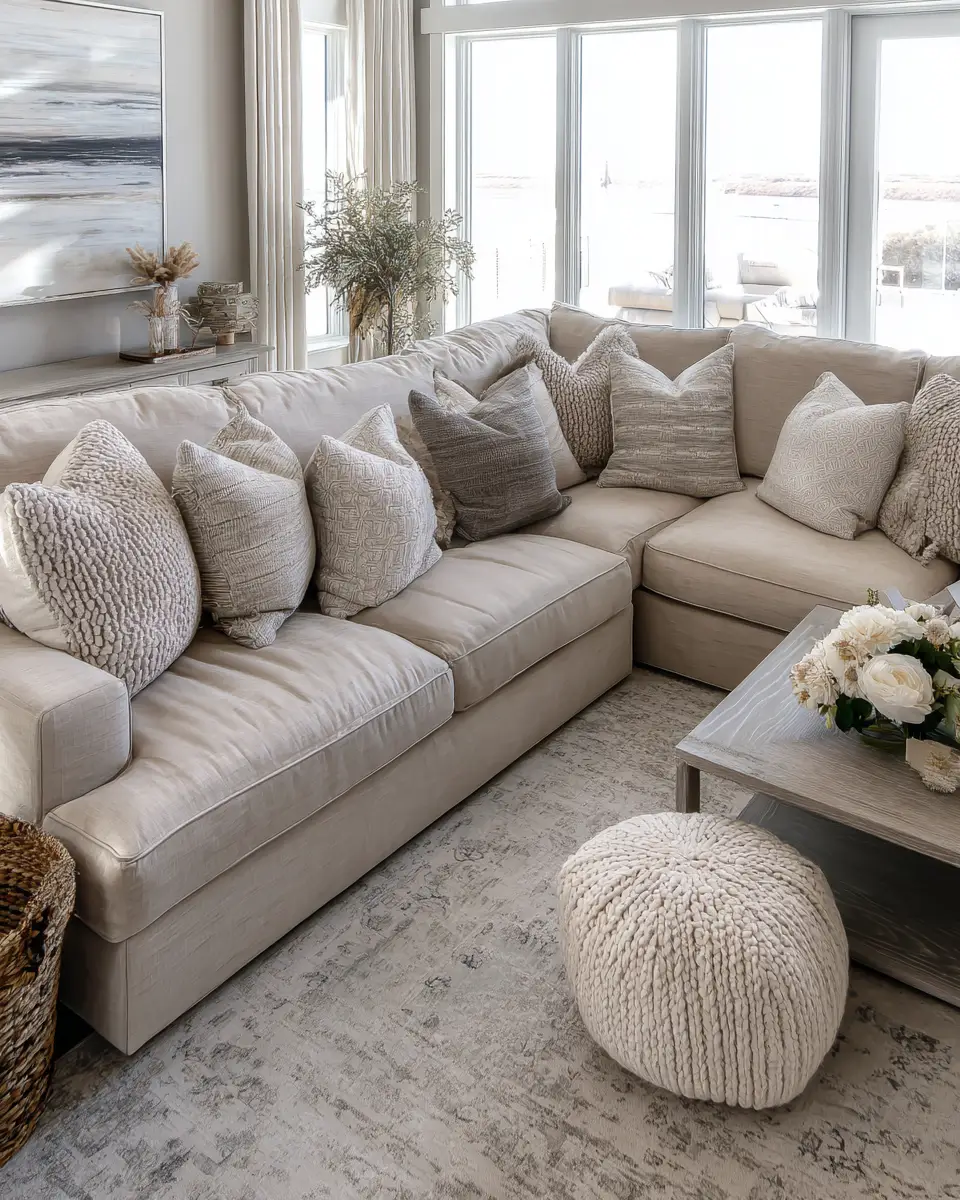 Beige Transitional Living Room Decor Ideas