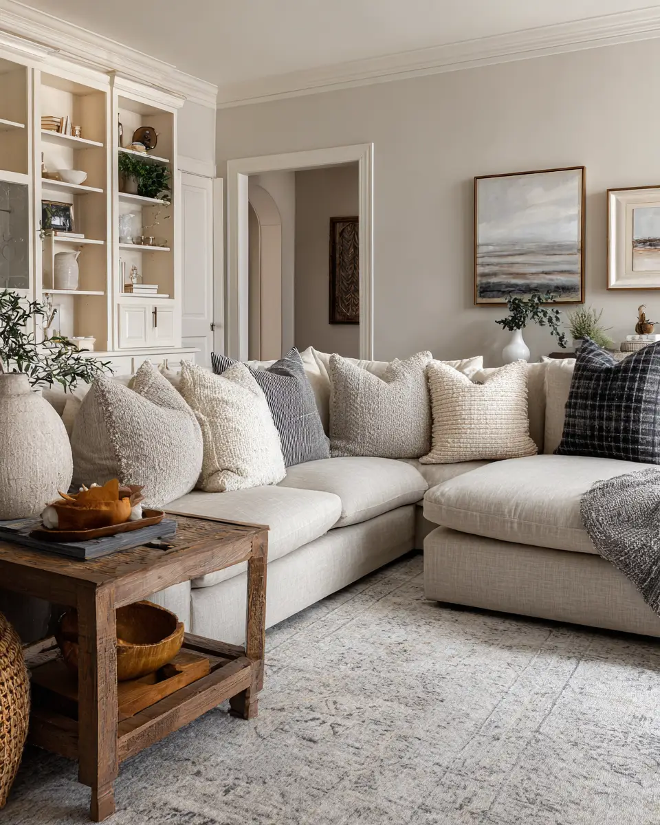 Beige Transitional Living Room Decor Ideas