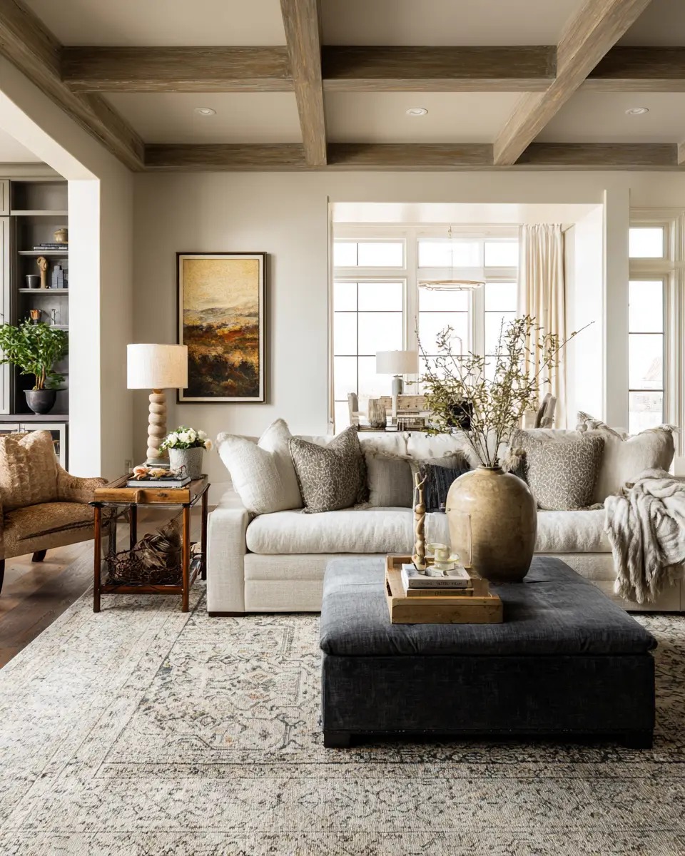 Beige Transitional Living Room Decor Ideas