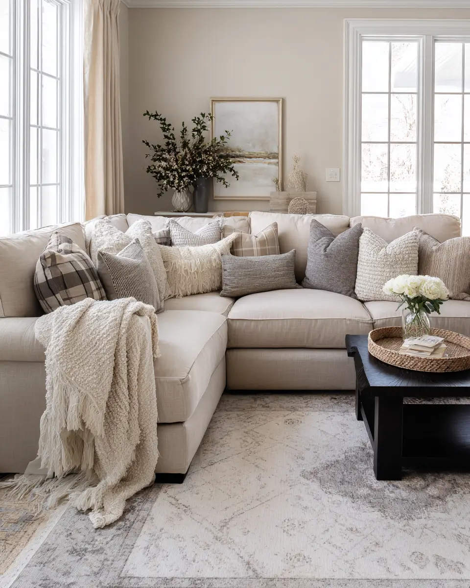 Beige Transitional Living Room Decor Ideas