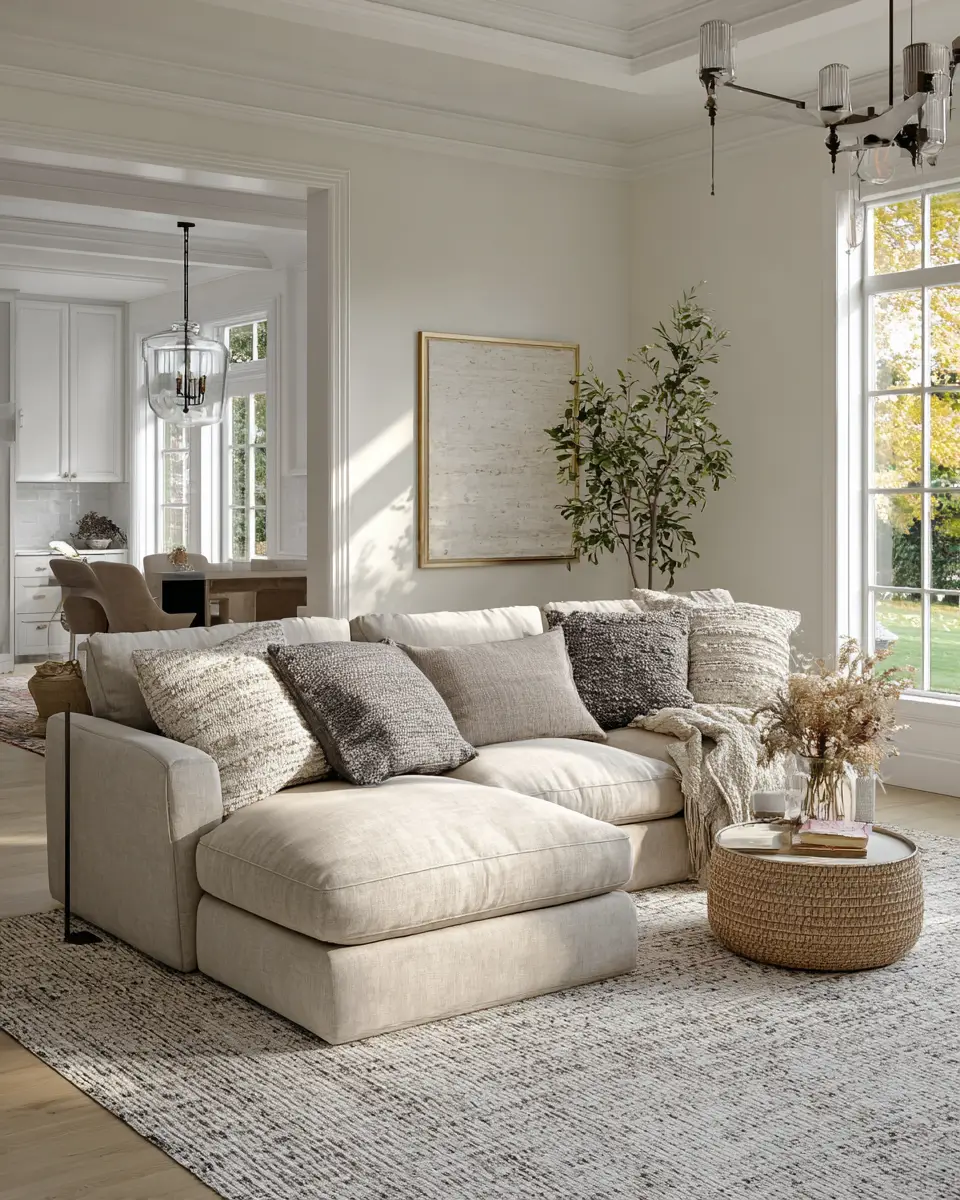 Beige Transitional Living Room Decor Ideas