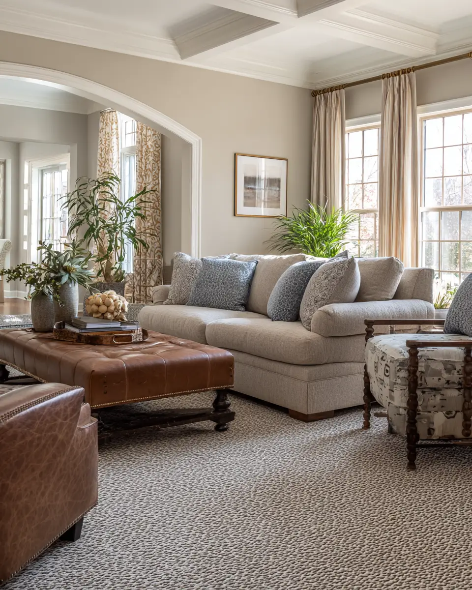 Beige Transitional Living Room Decor Ideas