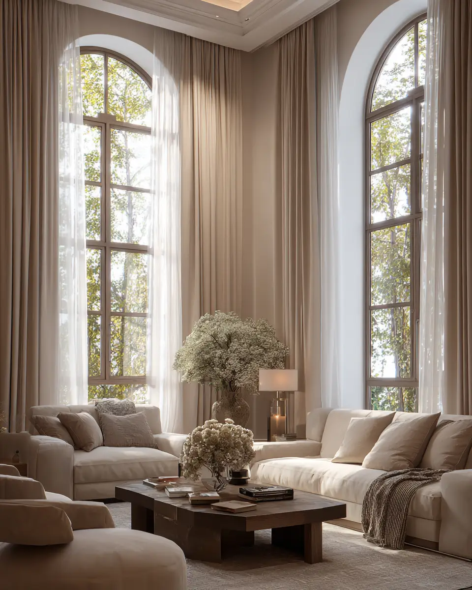Beige Transitional Living Room Decor Ideas