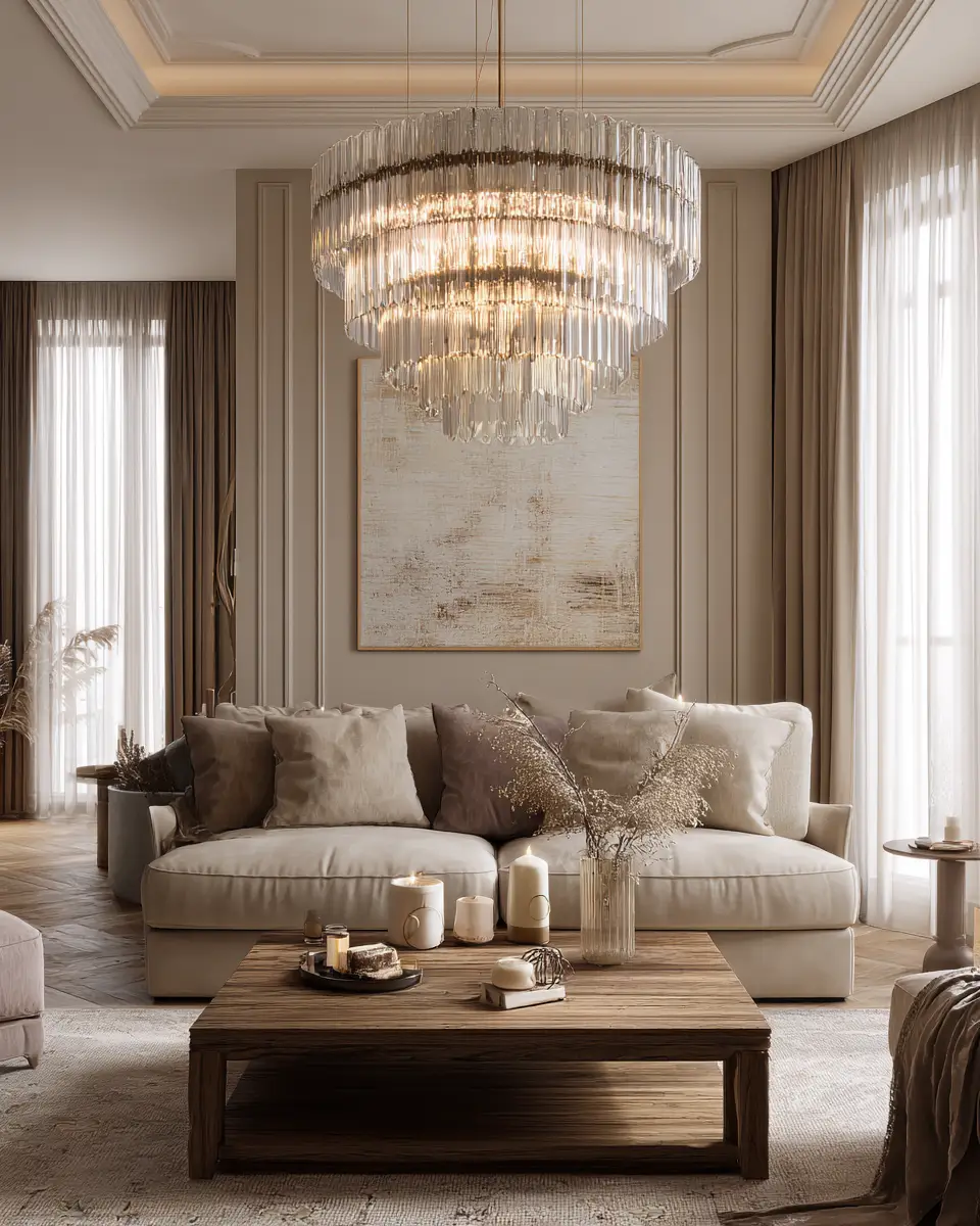 Beige Transitional Living Room Decor Ideas