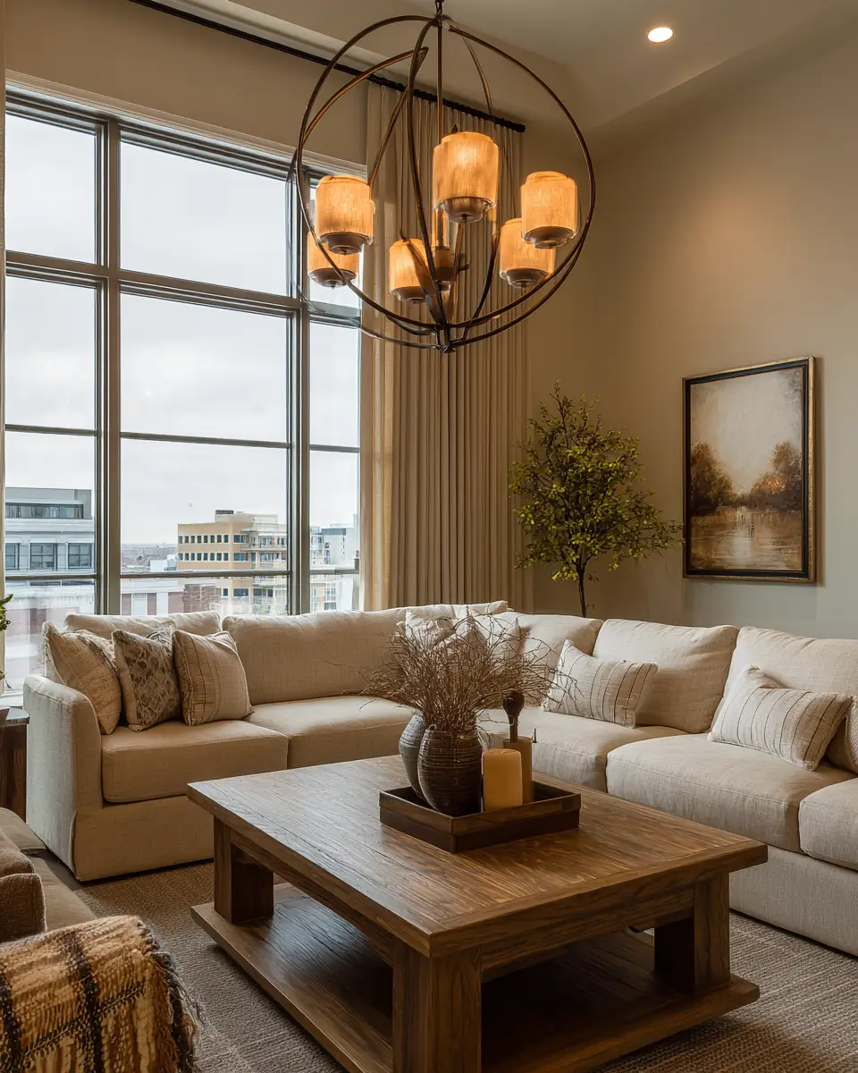 Beige Transitional Living Room Decor Ideas