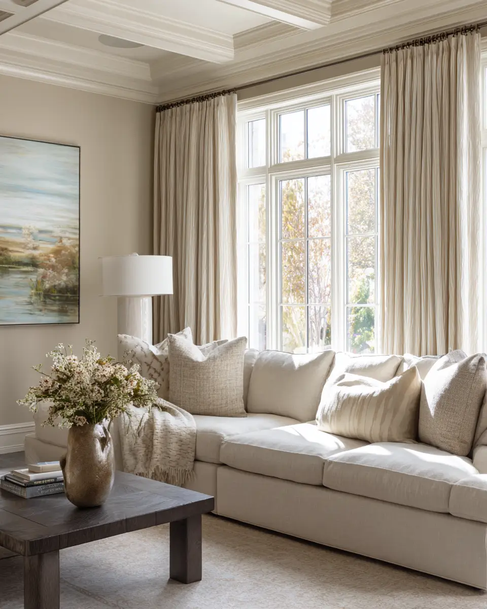 Beige Transitional Living Room Decor Ideas