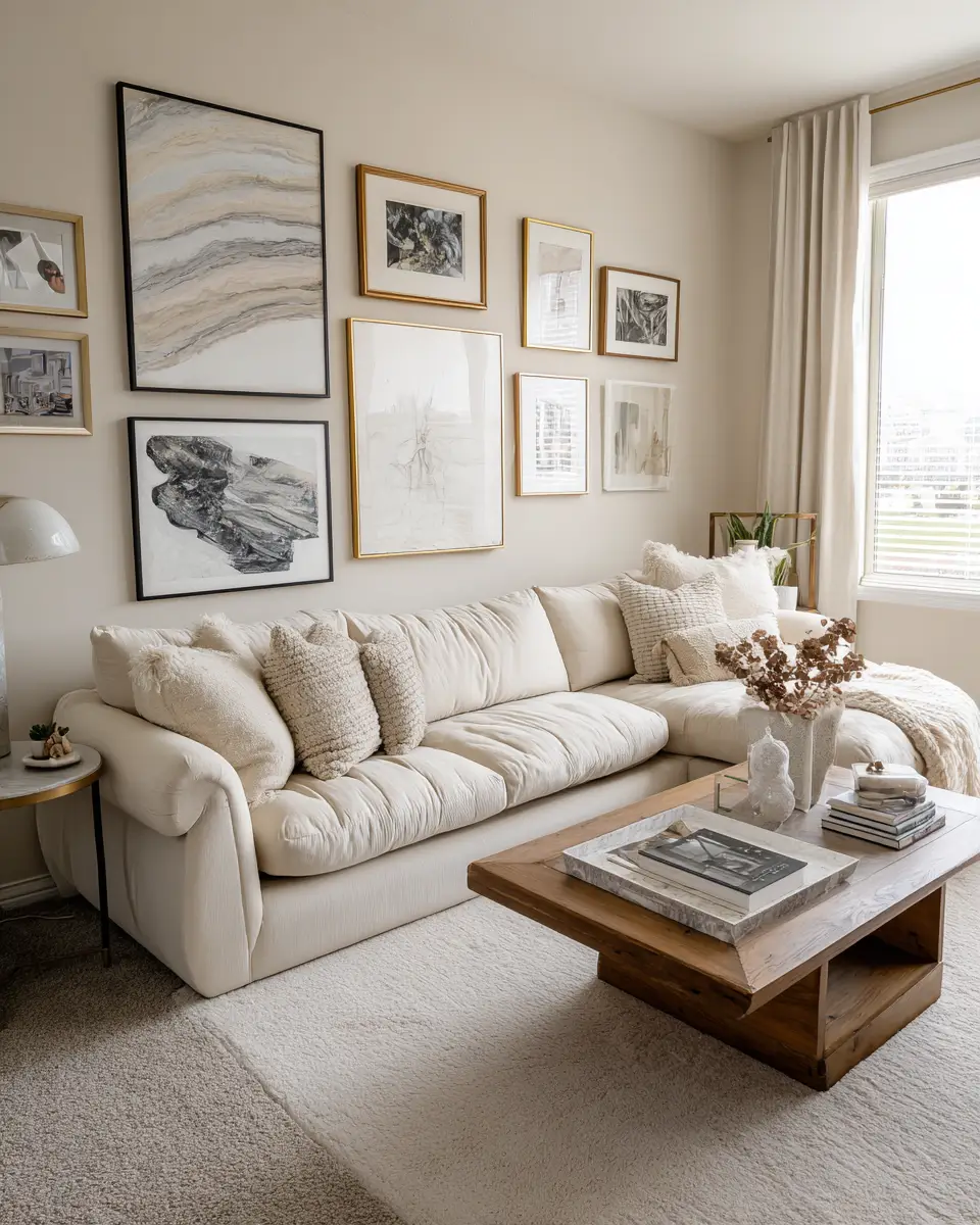 Beige Transitional Living Room Decor Ideas