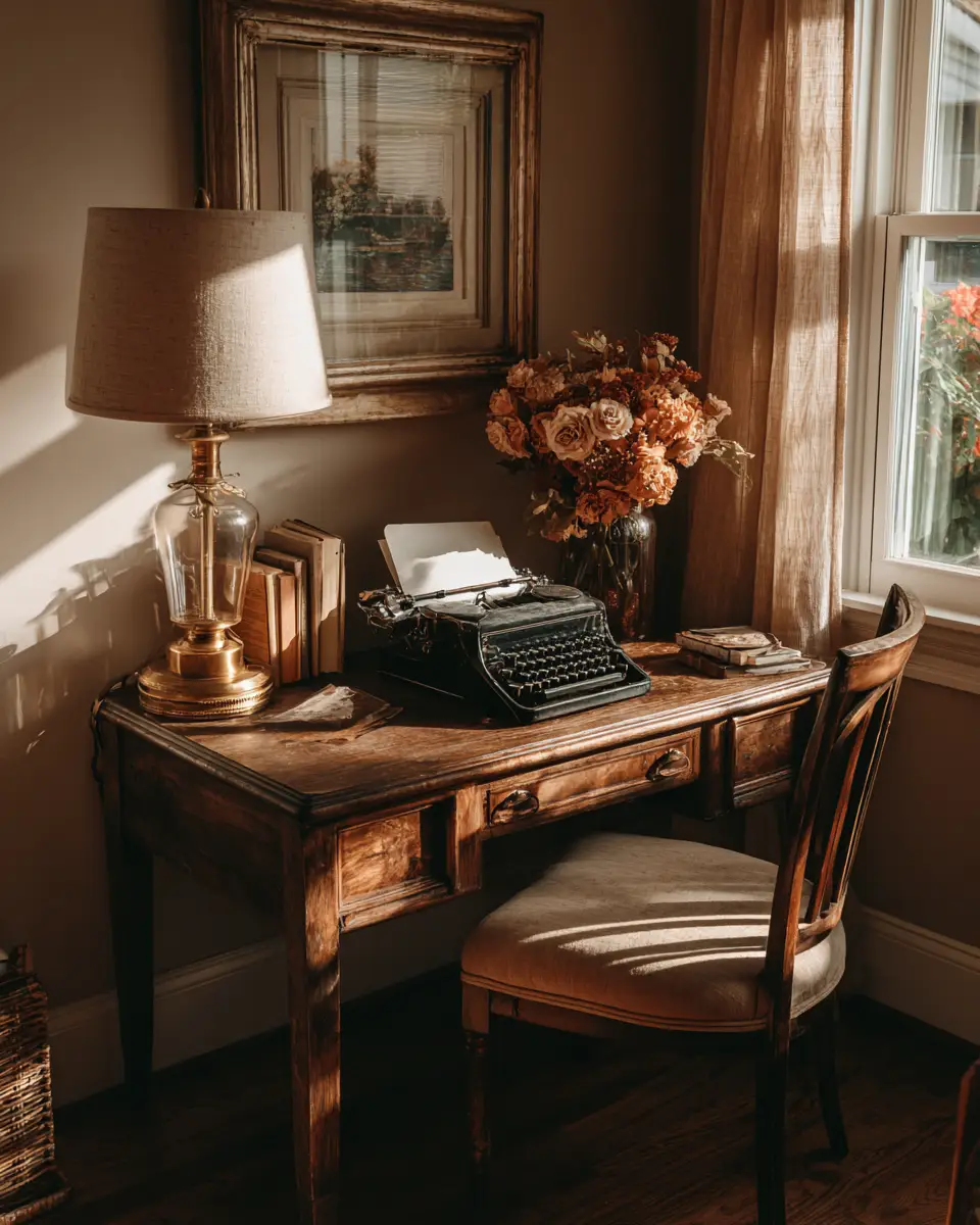 Beige Vintage Home Office Decor Ideas
