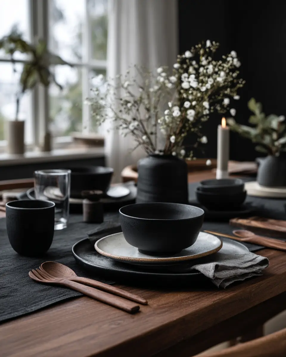 Black Japandi Dining Room Decor Ideas