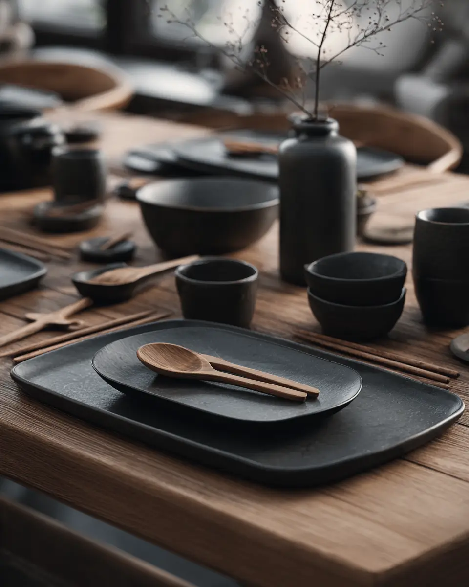 Black Japandi Dining Room Decor Ideas