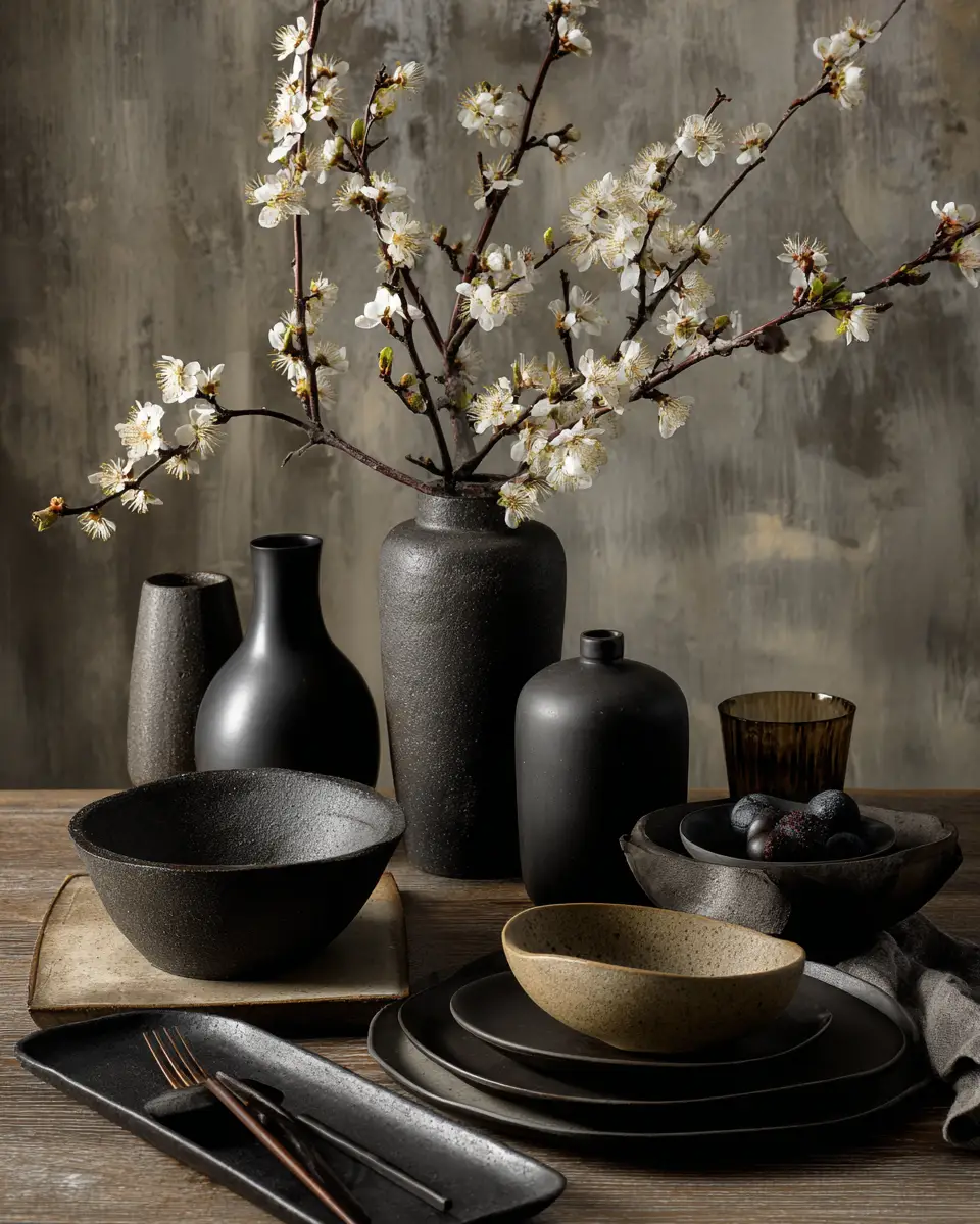 Black Japandi Dining Room Decor Ideas