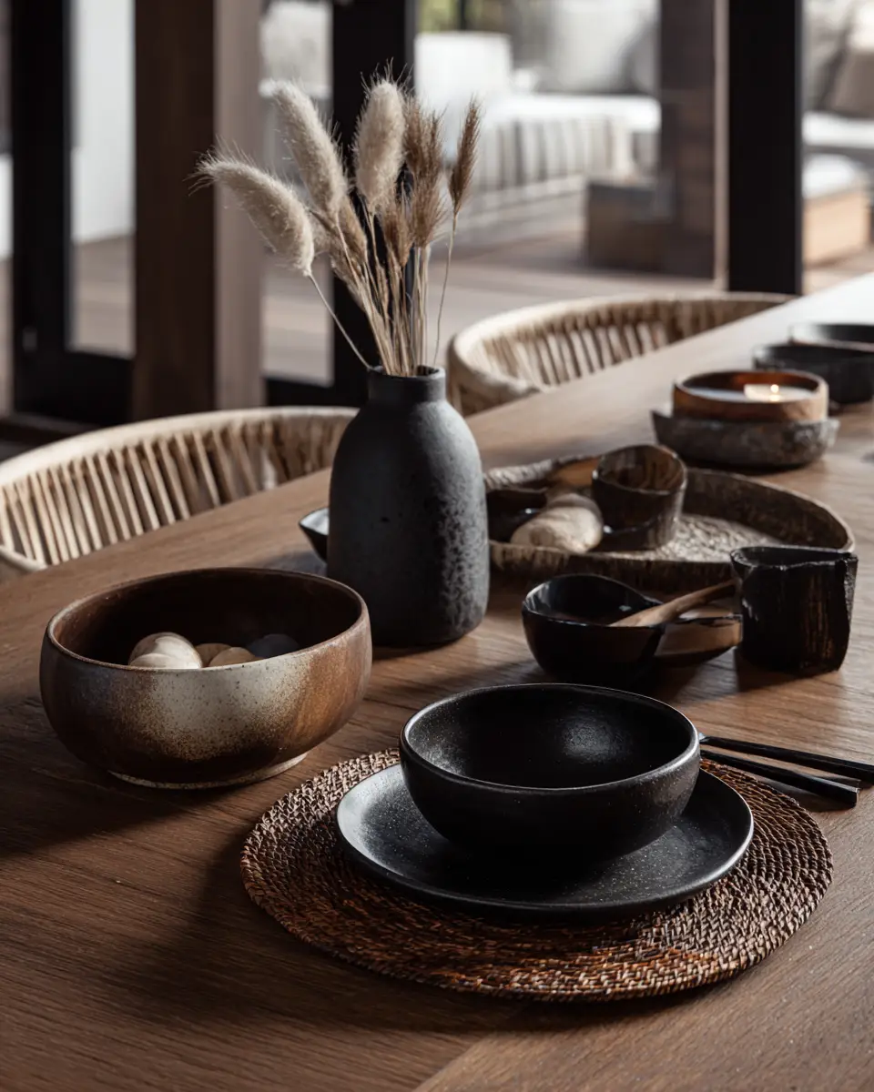 Black Japandi Dining Room Decor Ideas