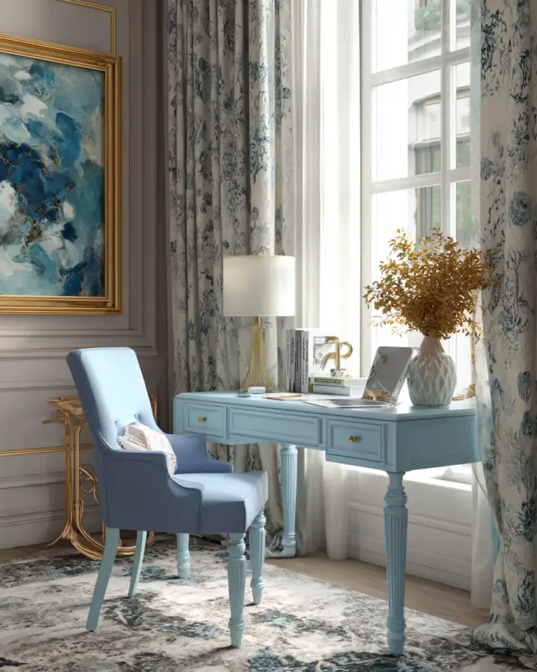 Blue Classic Home Office Decor Ideas - Featured