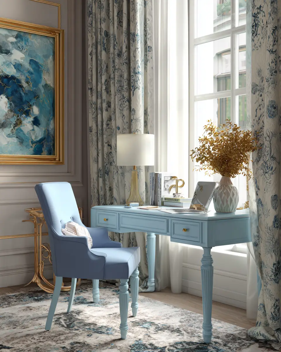 Blue Classic Home Office Decor Ideas - Featured