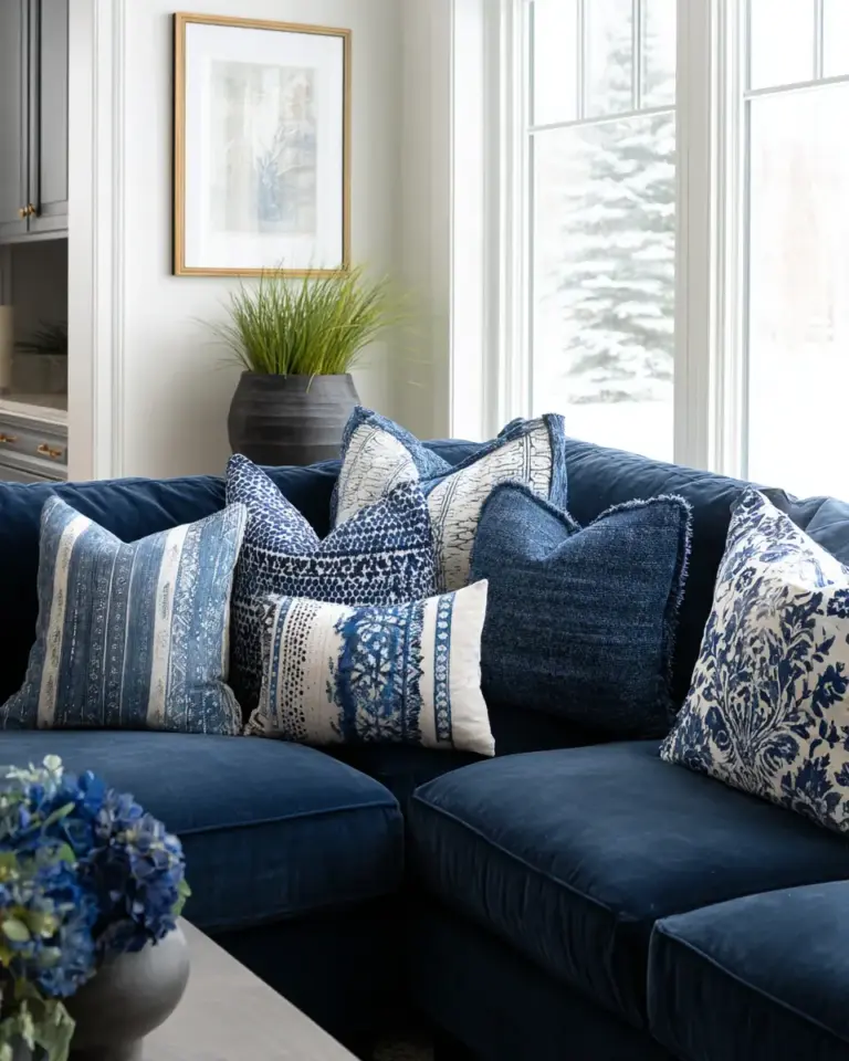 Blue Farmhouse Living Room Decor Ideas - Featured