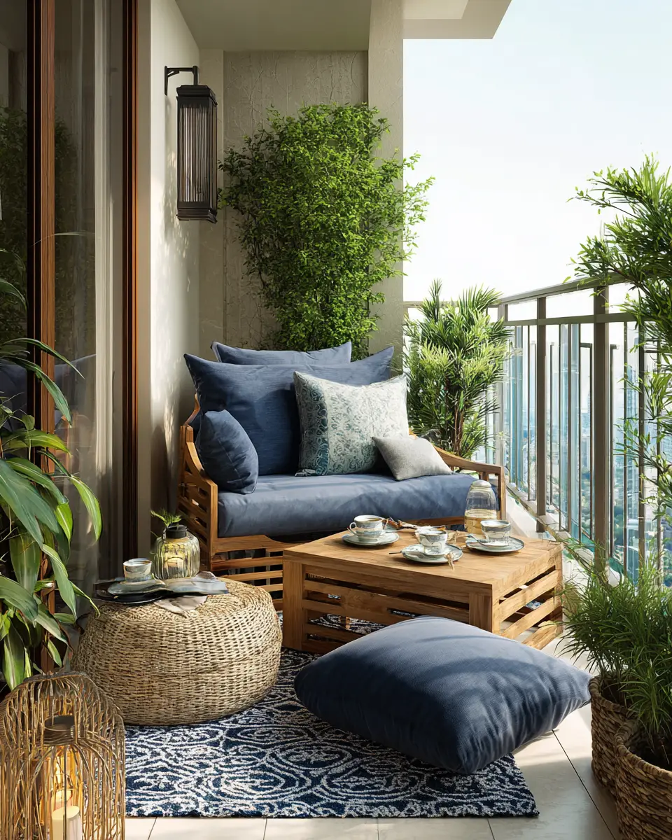Blue Japandi Balcony Decor Ideas