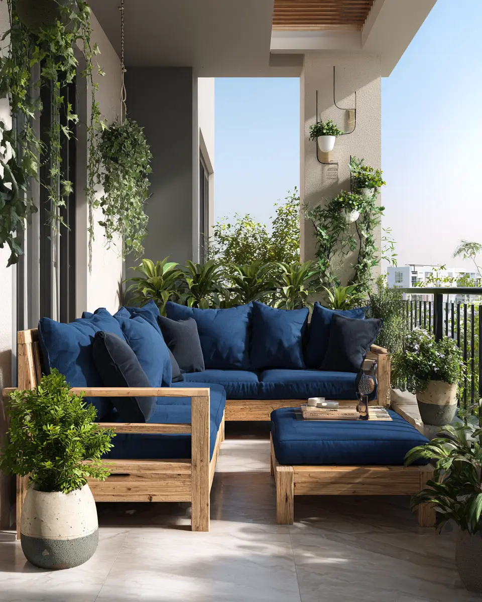 Blue Japandi Balcony Decor Ideas