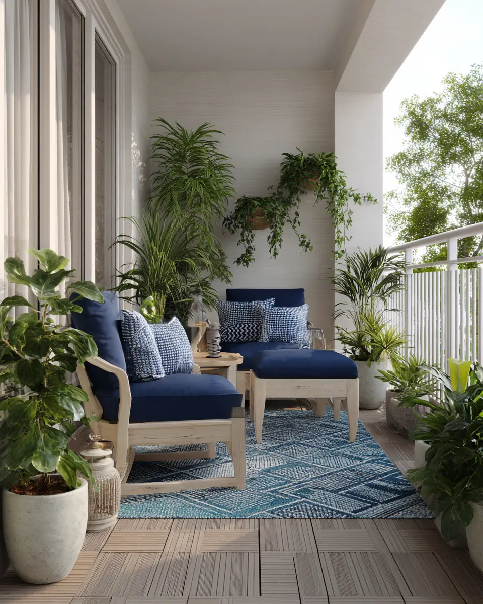Blue Japandi Balcony Decor Ideas