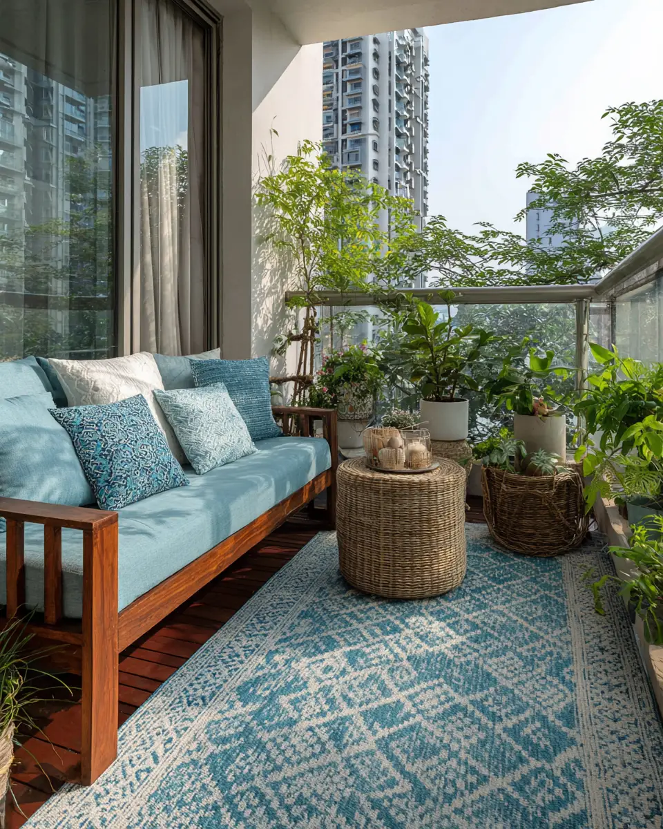 Blue Japandi Balcony Decor Ideas