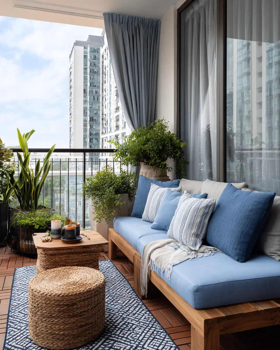 Blue Japandi Balcony Decor Ideas