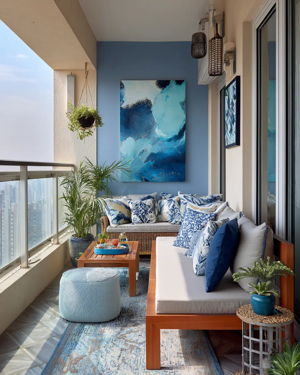 Blue Japandi Balcony Decor Ideas