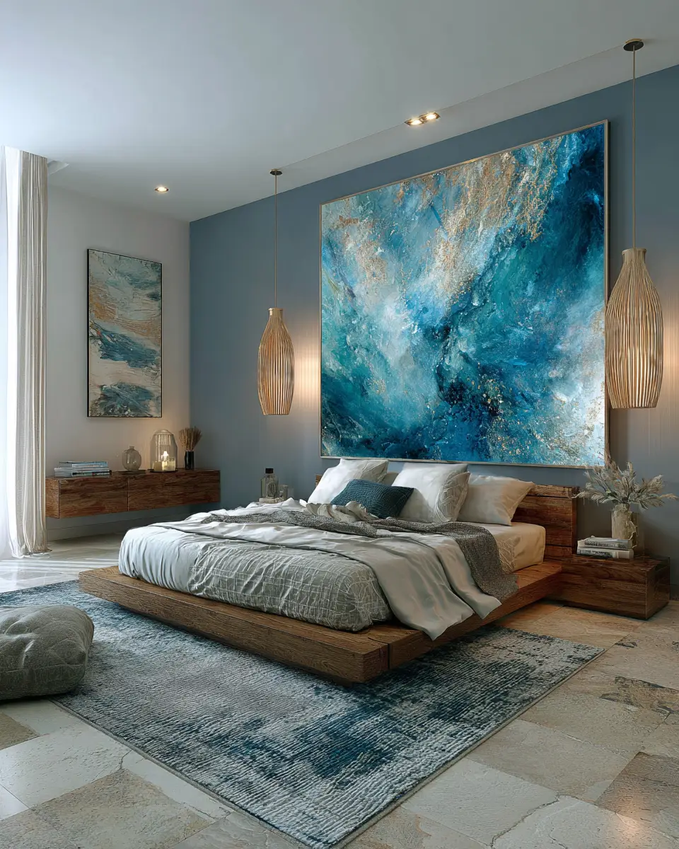 Blue Japandi Bedroom Decor Ideas