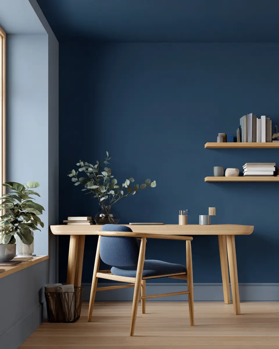 Blue Japandi Home Office Decor Ideas - Featured