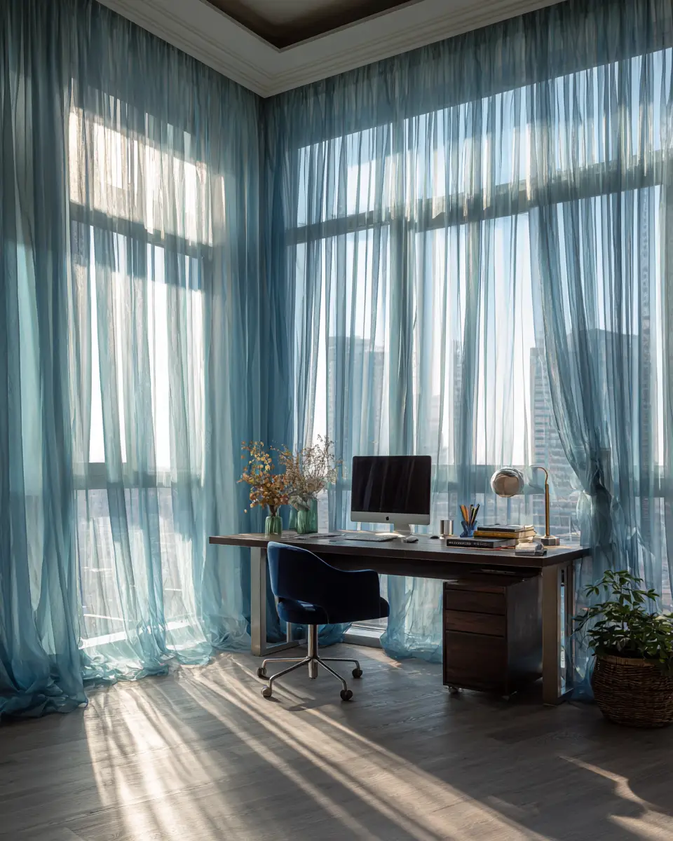 Blue Japandi Home Office Decor Ideas