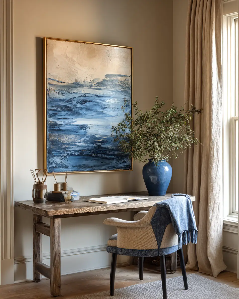 Blue Japandi Home Office Decor Ideas