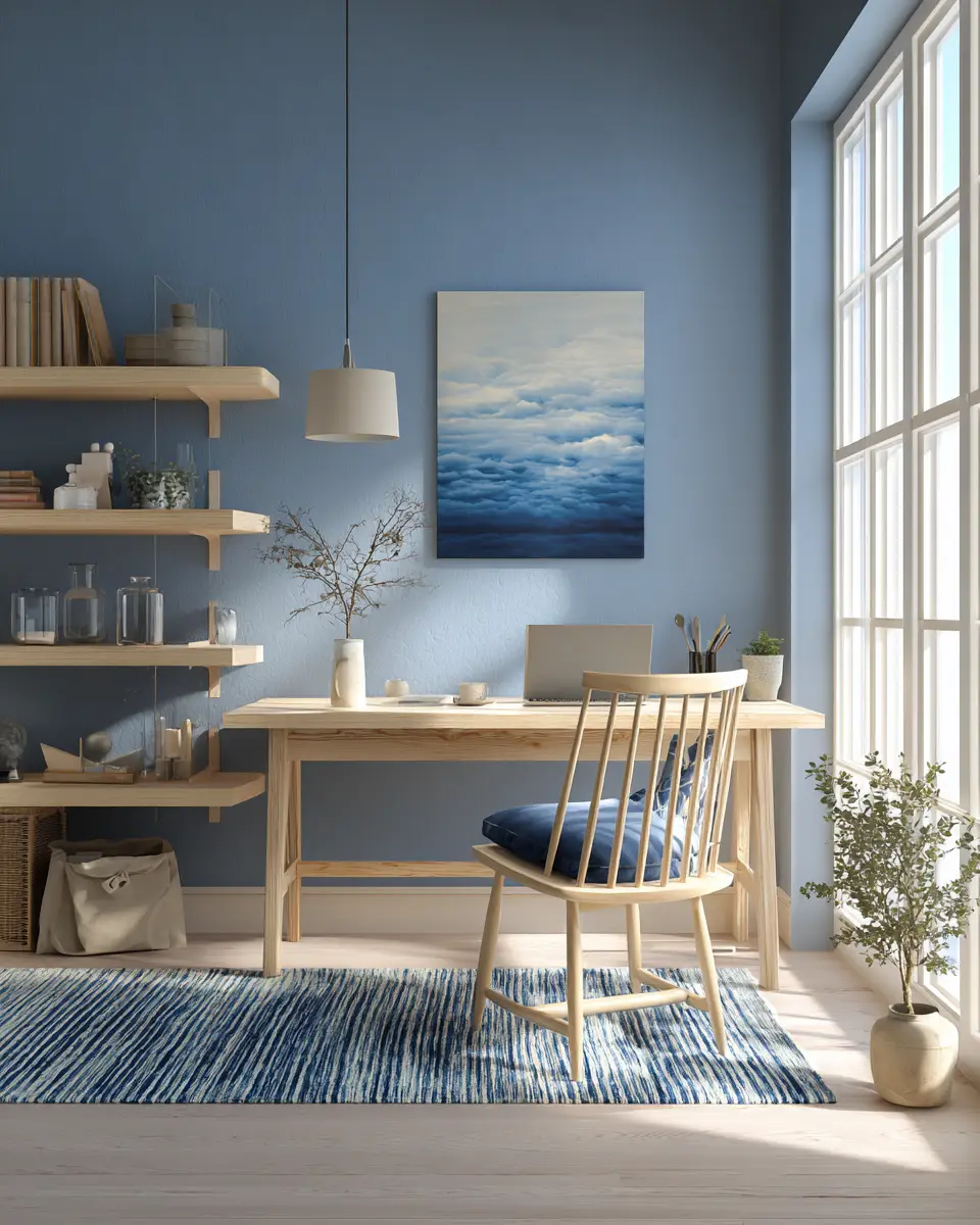 Blue Japandi Home Office Decor Ideas