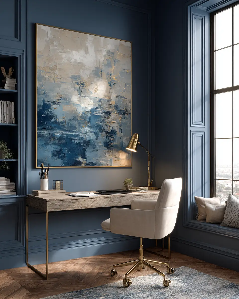 Blue Japandi Home Office Decor Ideas