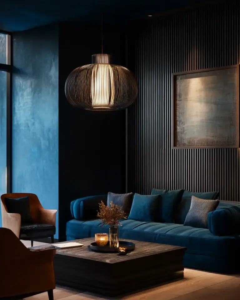 Blue Japandi Living Room Decor Ideas - Featured